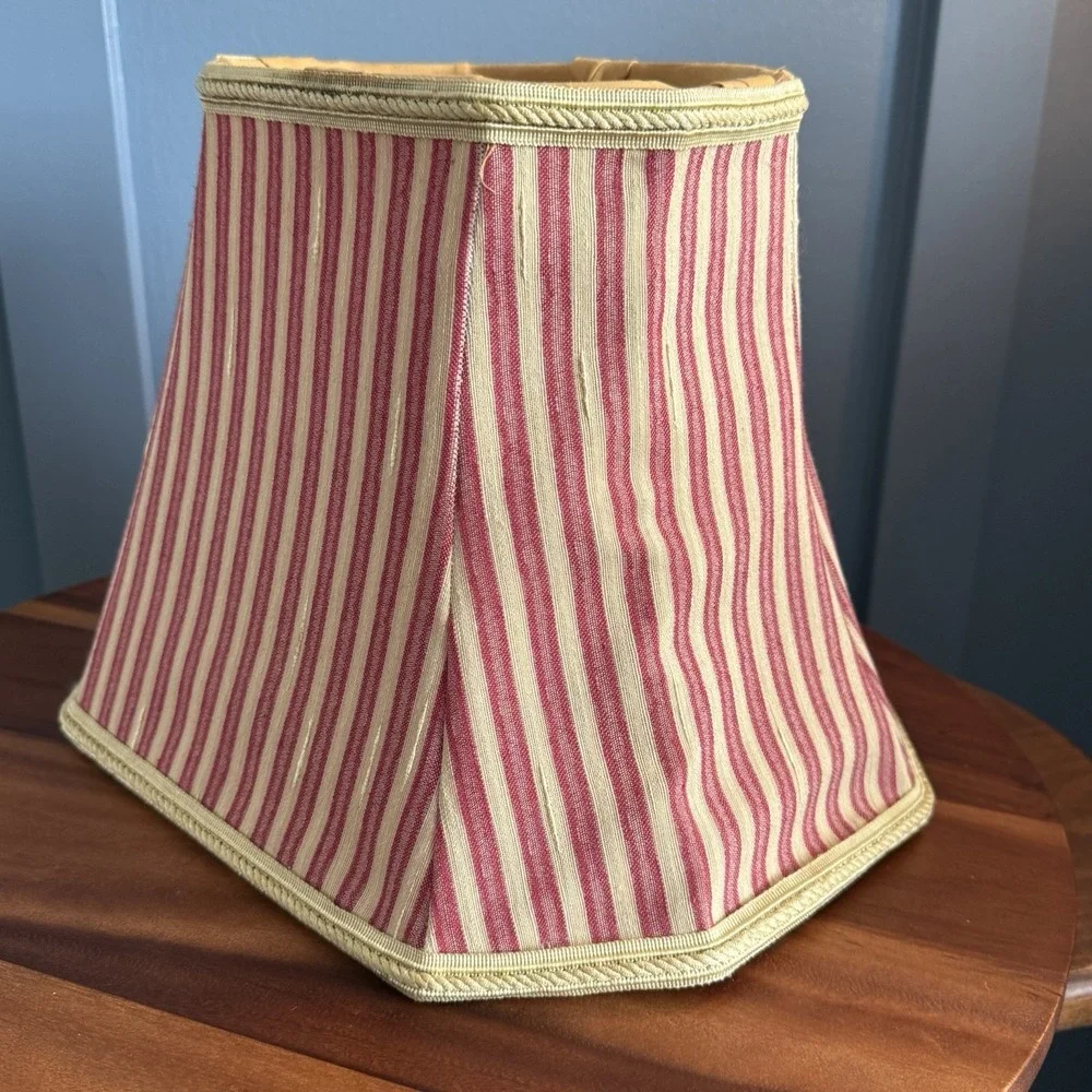 Vintage Striped Lampshade Burgundy Tan Square Bell Rope Trim 12.
